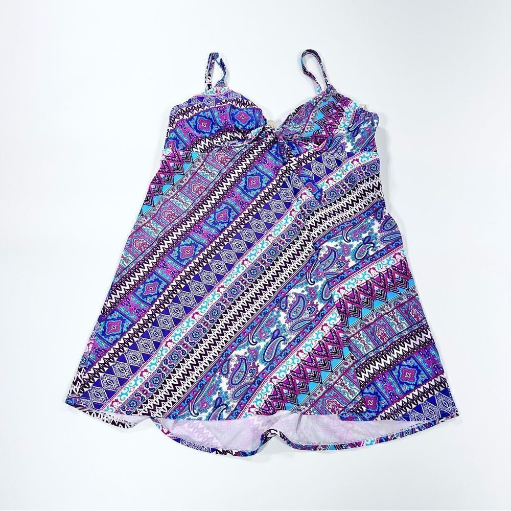 Swimsuits for all one piece paisley print swim dress with wired cups 14 c/d